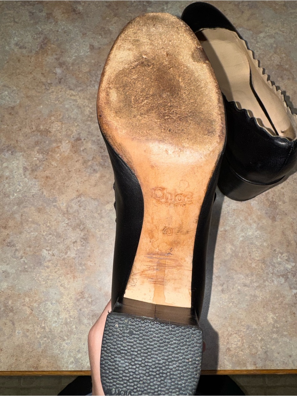 Chloe Black Italian Leather Scalloped Heels - Picture 7 of 12